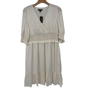 Express Ivory Smocked Puff Sleeve Dress womesns size large satin new $79